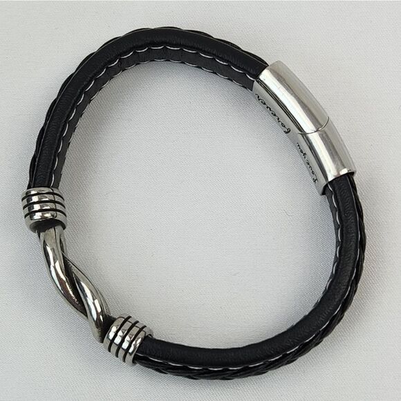 🔸️NIB Black "To My Man" Braided Leather Infinity Knot Cuff Bracelet 7.8" - Picture 10 of 11